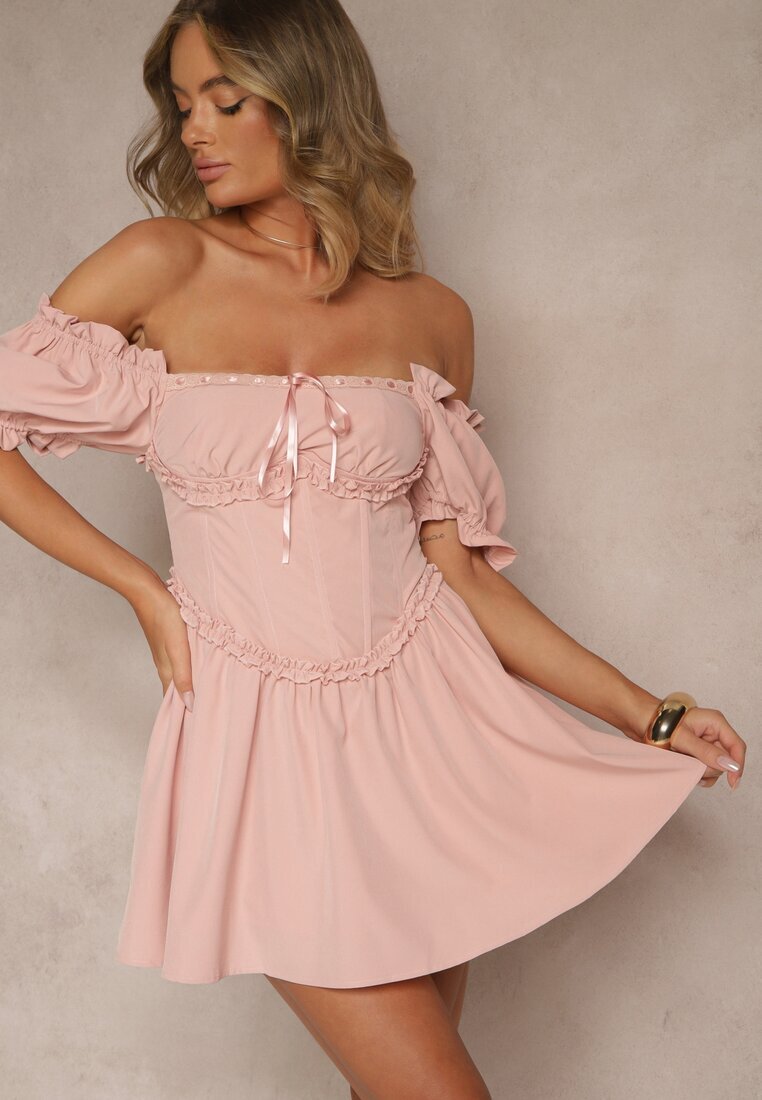vices Rochie roz rustică cu legătură tip corset Tolarina
