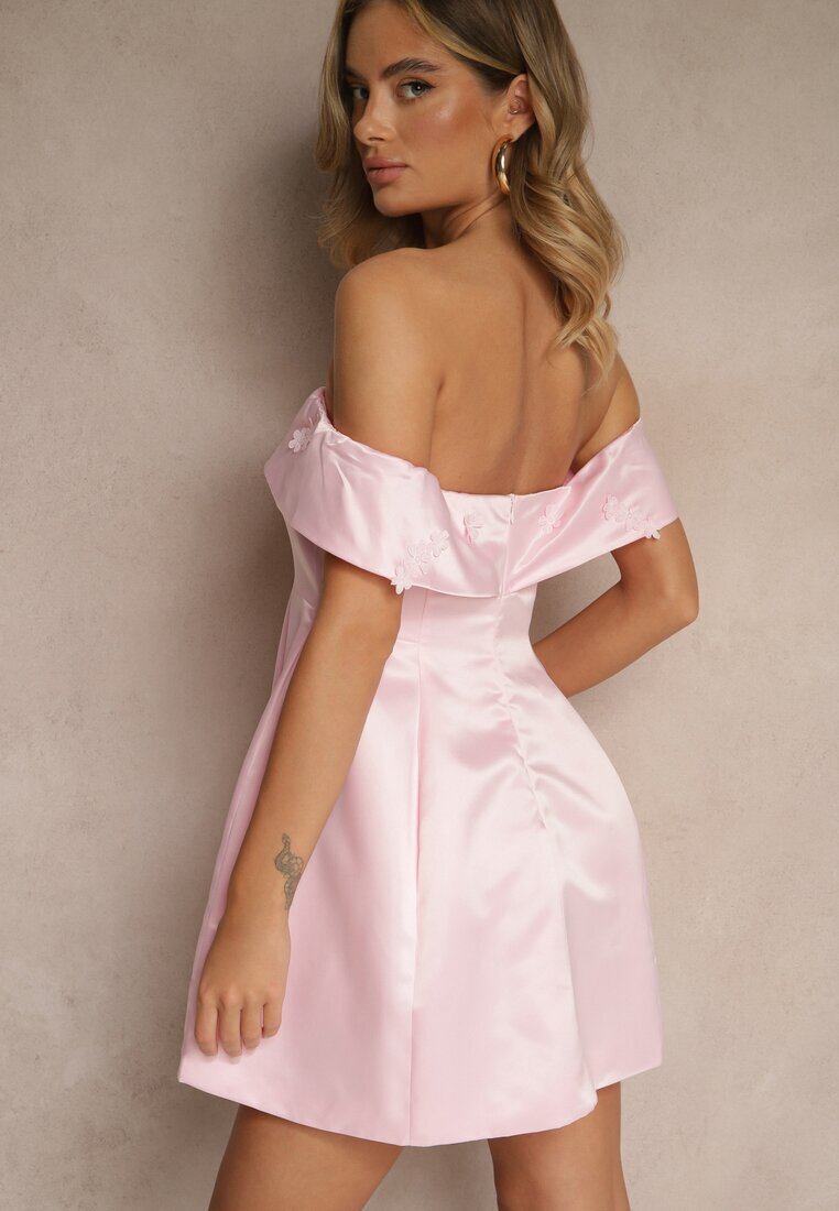 vices Rochie Roz Spaniolă din Satin Decorată cu Aplicații Fenilune