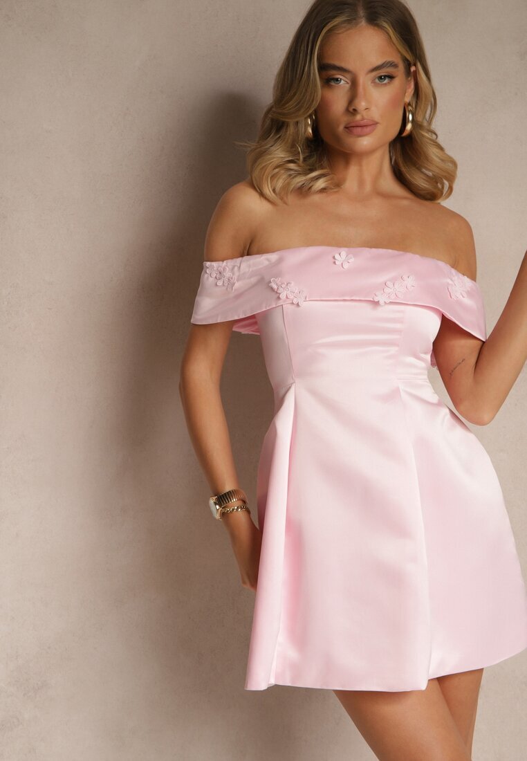 vices Rochie Roz Spaniolă din Satin Decorată cu Aplicații Fenilune