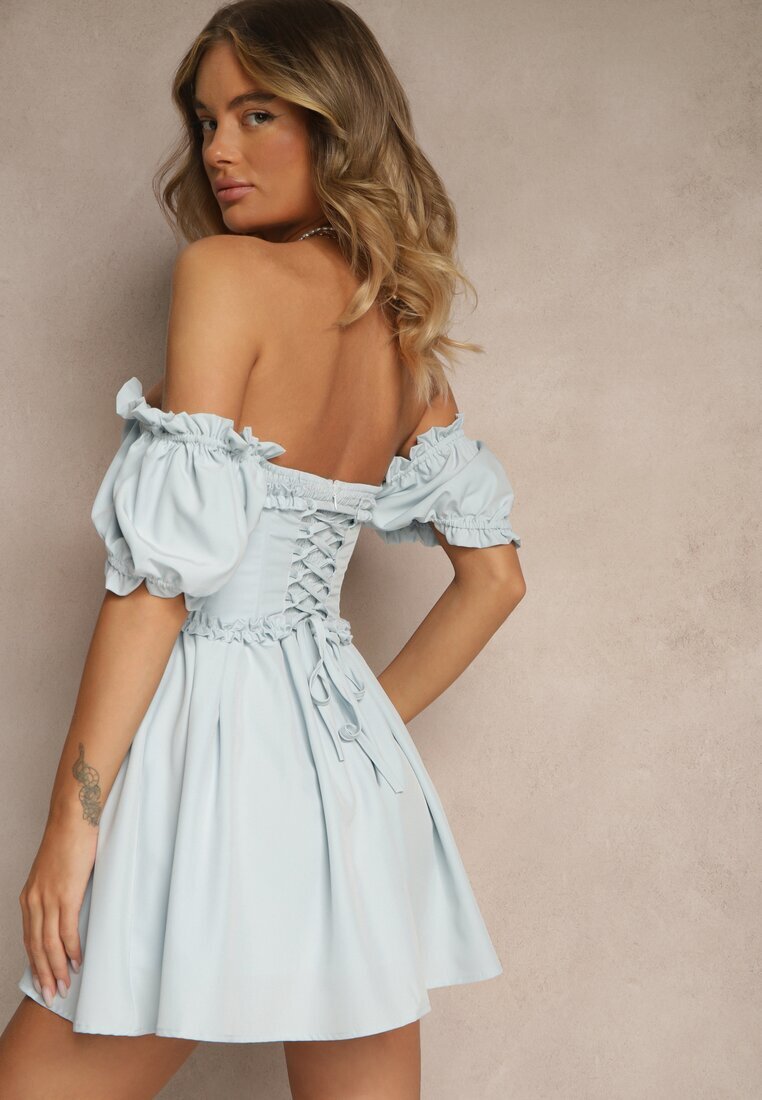 vices Rochie rustică albastră cu legătură stil corset Tolarina
