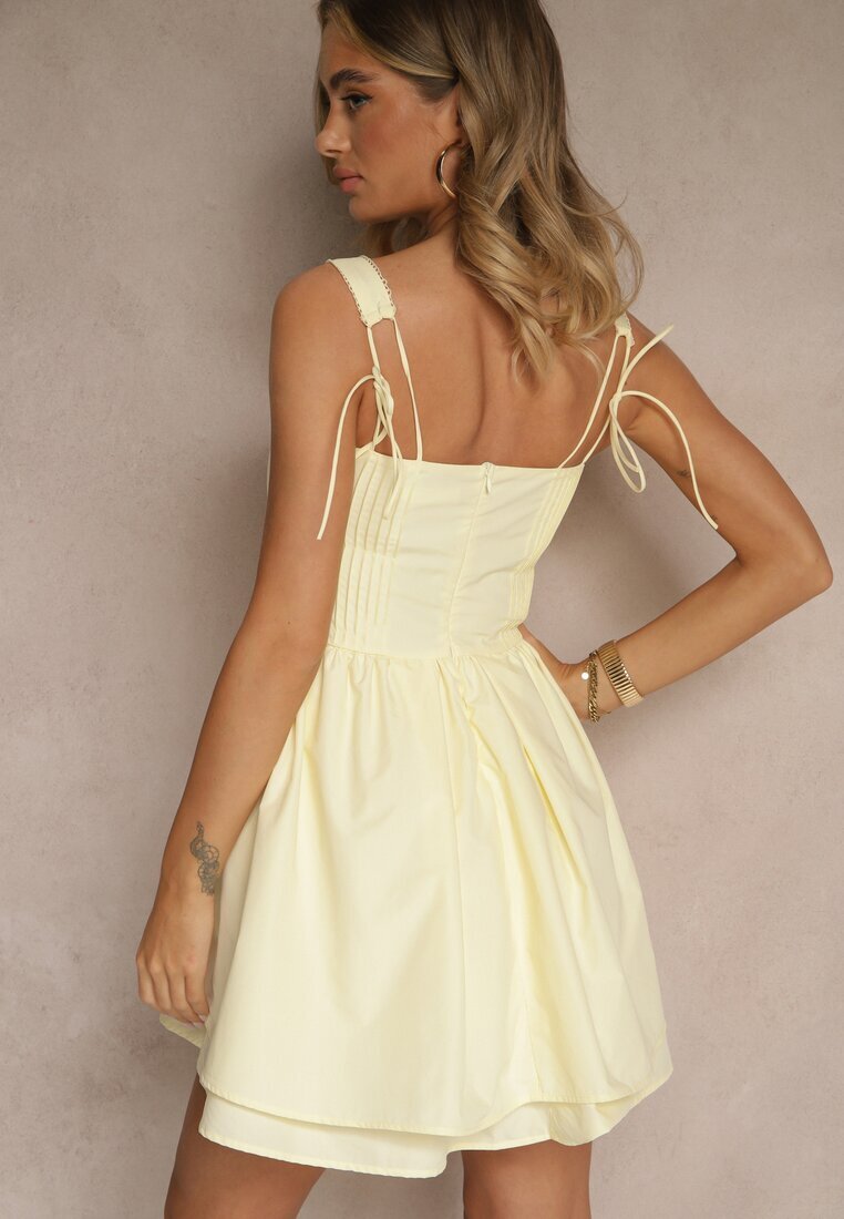 vices Rochie Rustică Galbenă din Bumbac Decorată cu Legătură Fenirelle
