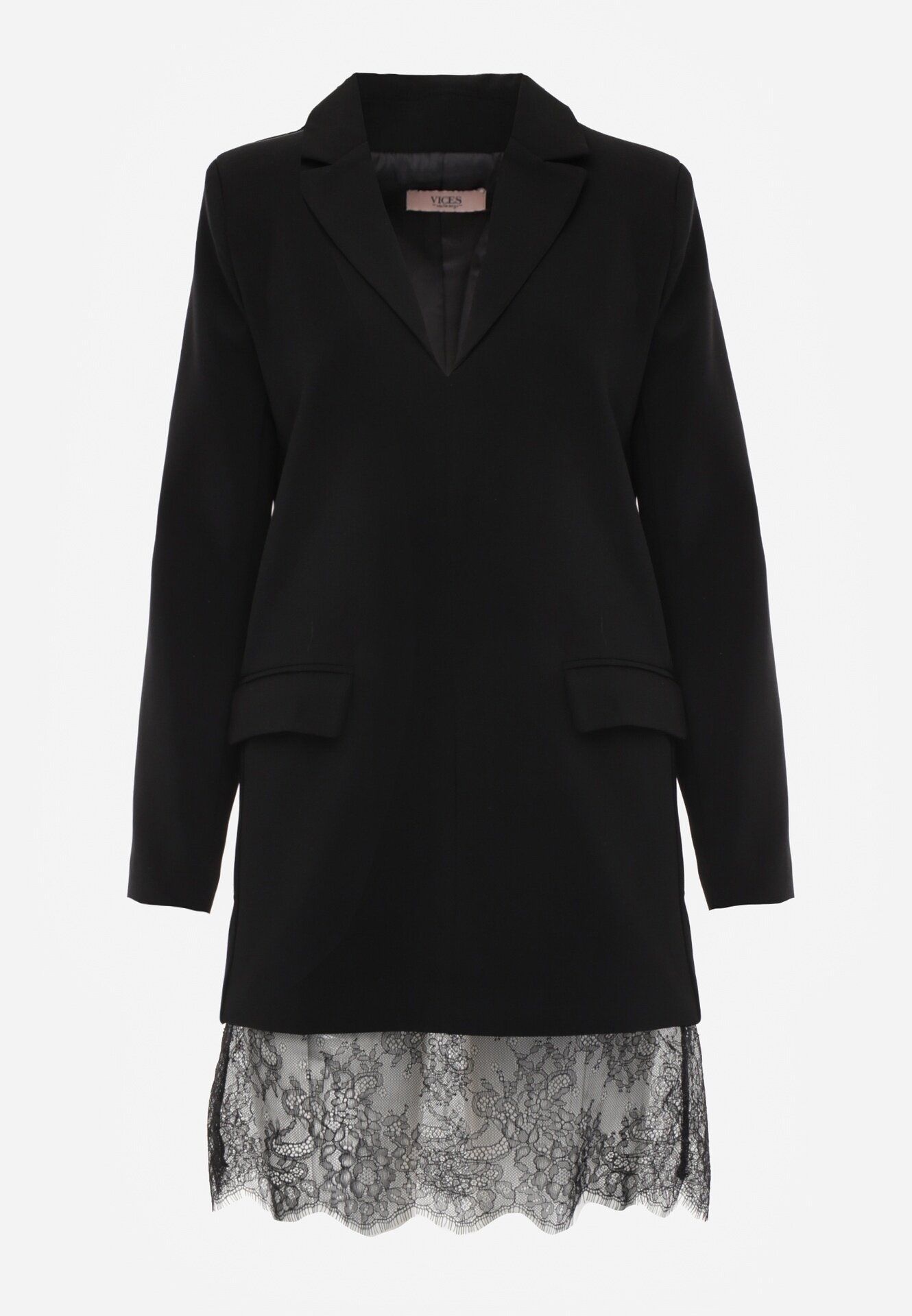 vices Rochie-Sacou Neagră cu Croială Boxy cu Dantelă Decorativă Cheridine