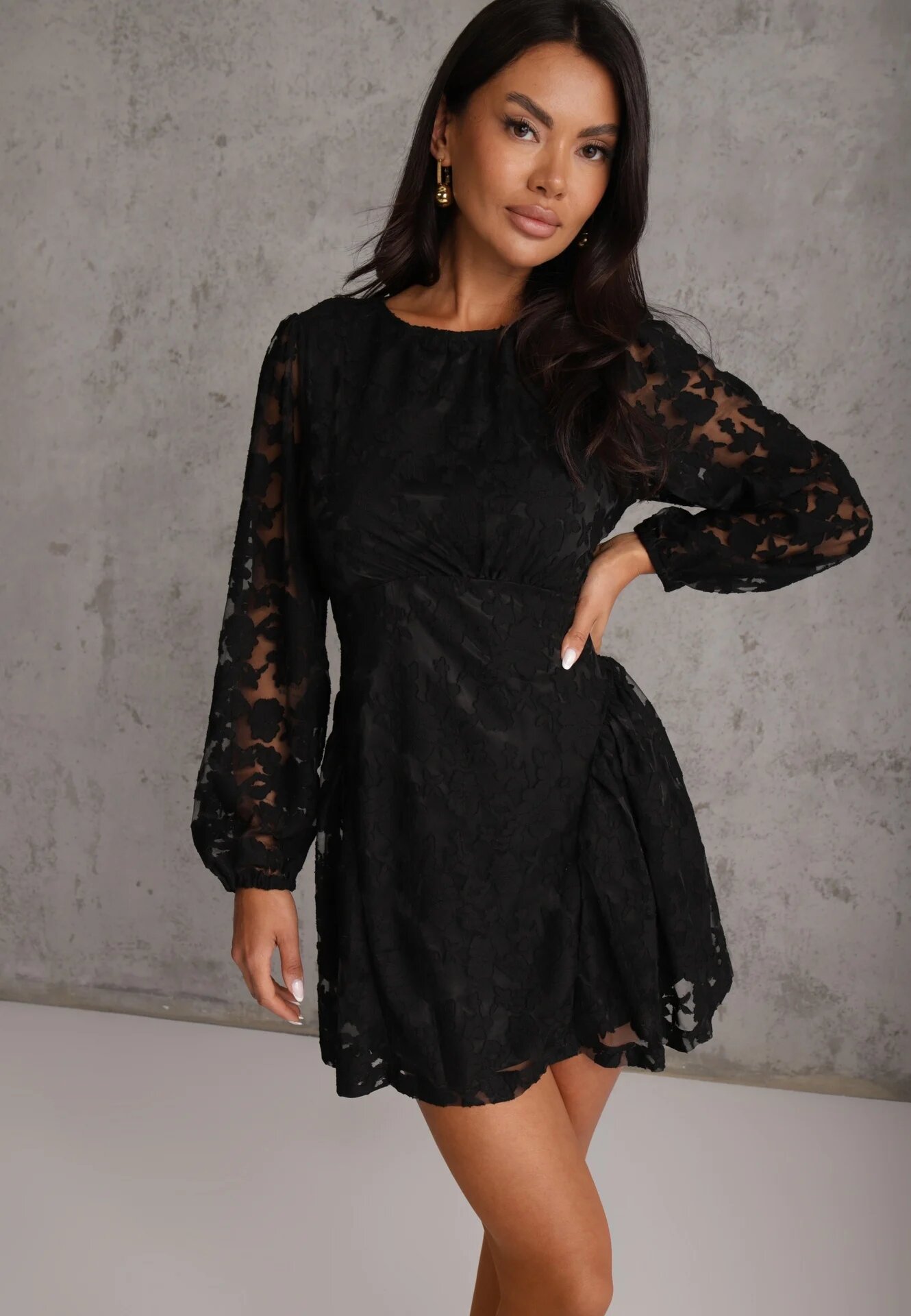 vices Rochie transparentă cu flori croi evazat Delamna Neagră