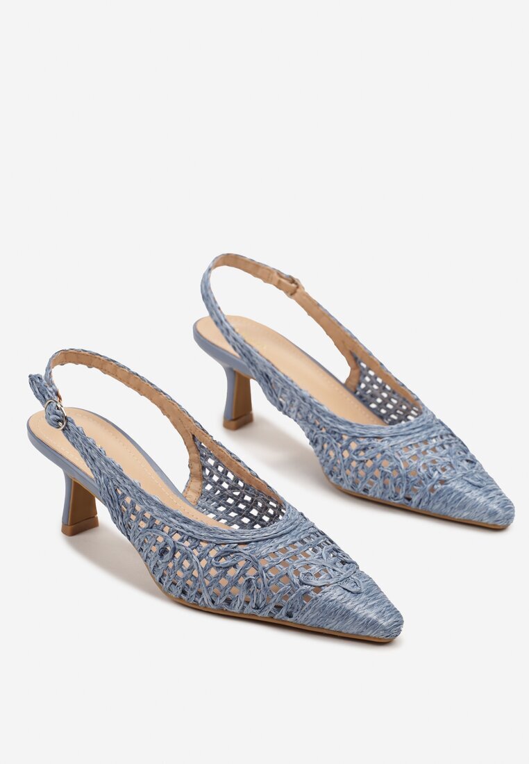 vices Sandale Albastre cu Toc Stiletto Slingback cu Fețe Perforate Nilanira