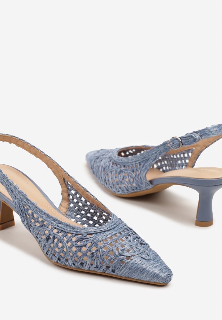vices Sandale Albastre cu Toc Stiletto Slingback cu Fețe Perforate Nilanira
