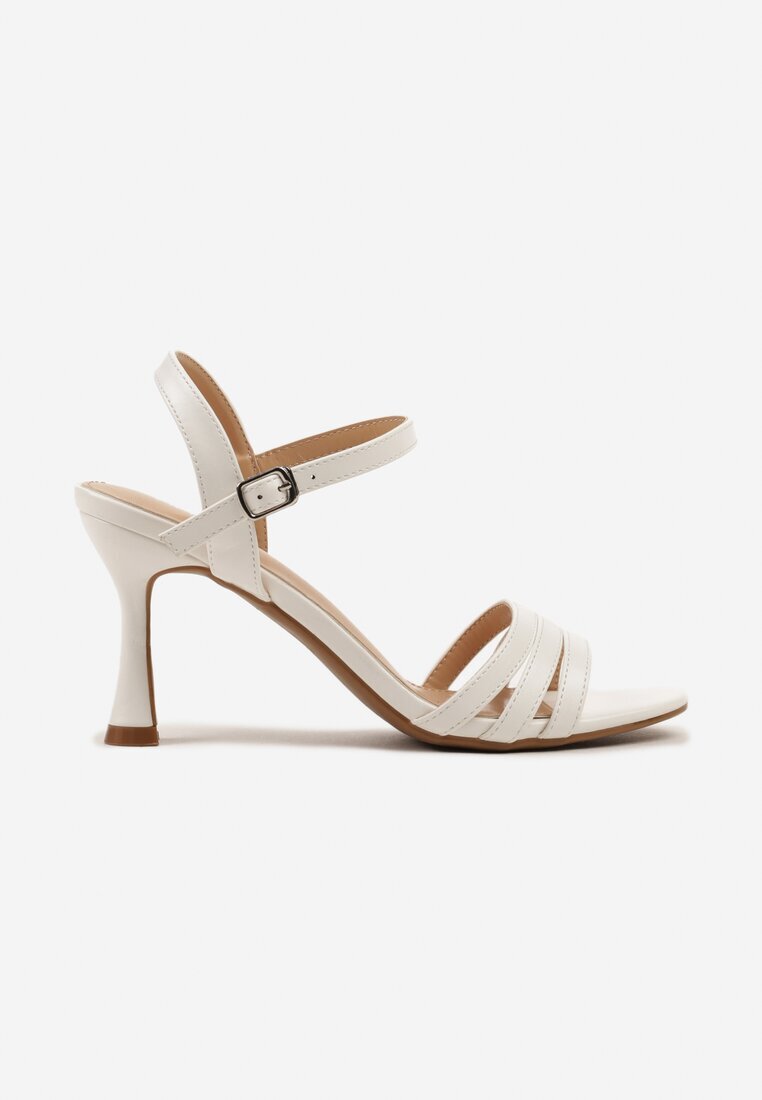 vices Sandale Albe din Piele ecologică cu Toc Stiletto cu cataramă Ploemis