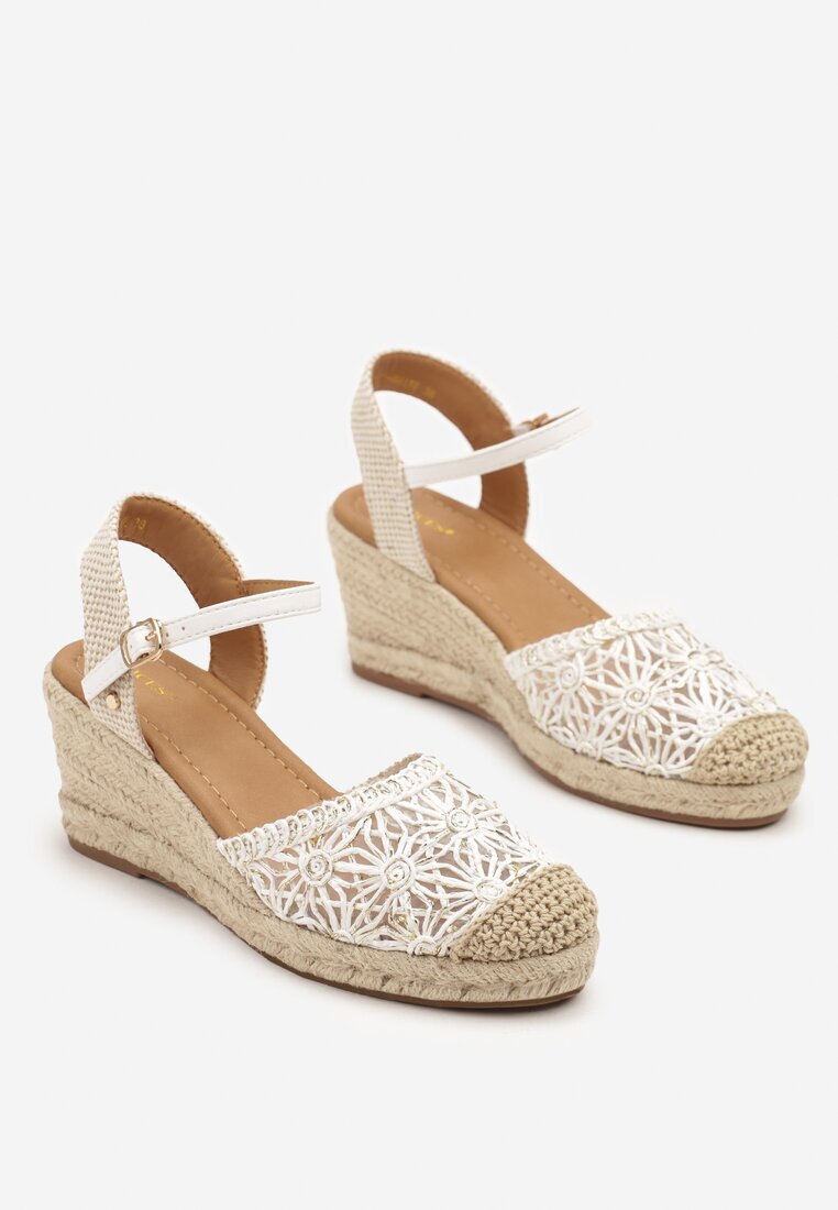 vices Sandale Albe pe Pană Împletită în Stil Boho Lisalia