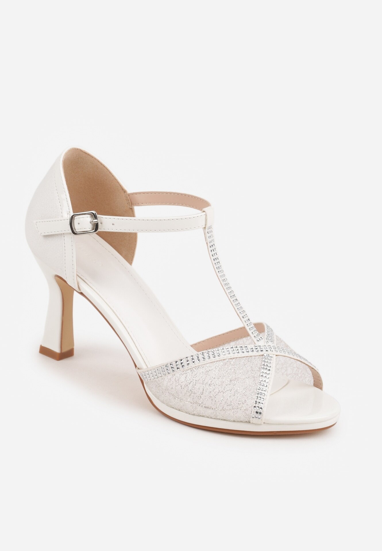vices Sandale Albe pe toc stiletto clepsidră cu zirconii Folaniva