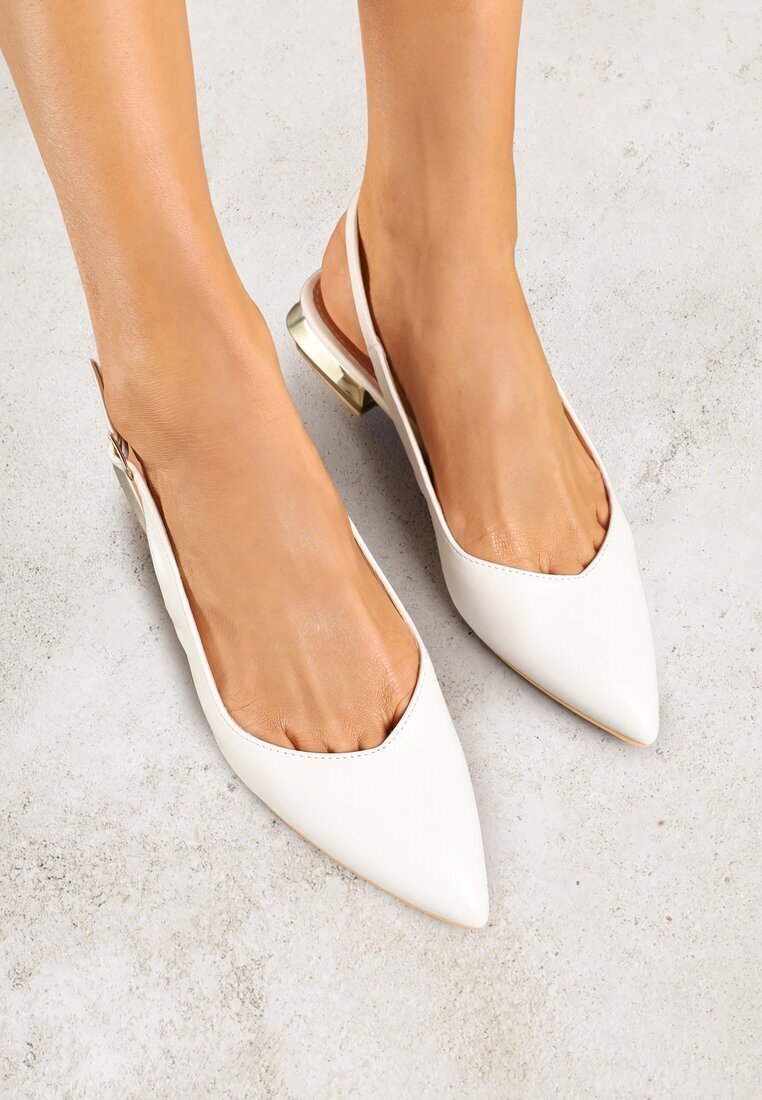 vices Sandale Albe Slingback cu Branț din Piele Naturală Galeresa