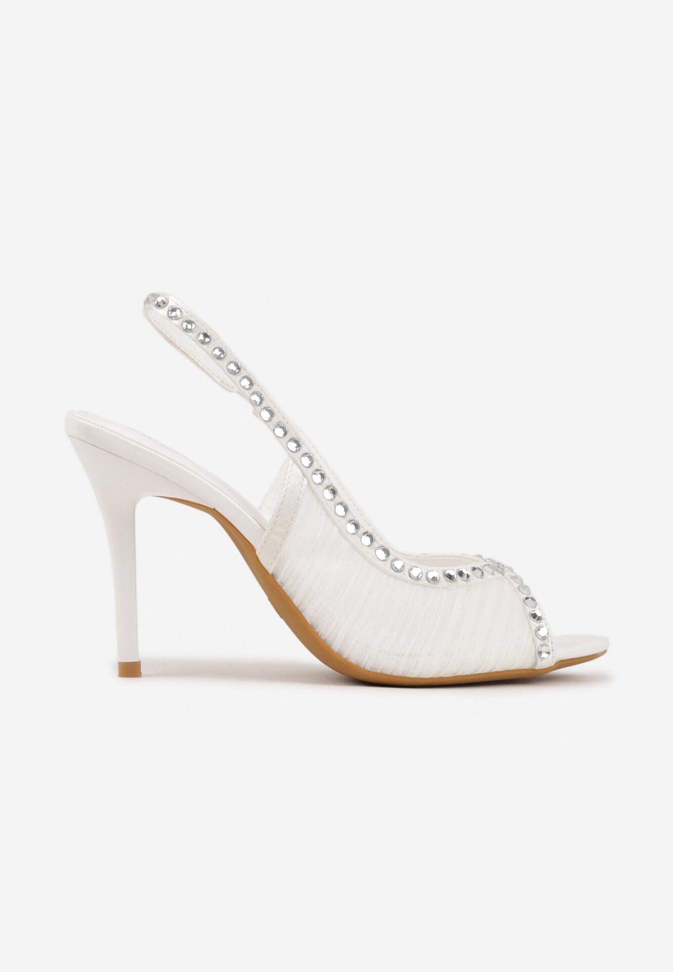 vices Sandale Albe Slingback din Plasă cu Toc Stiletto Decorate cu Zirconii Aethipe