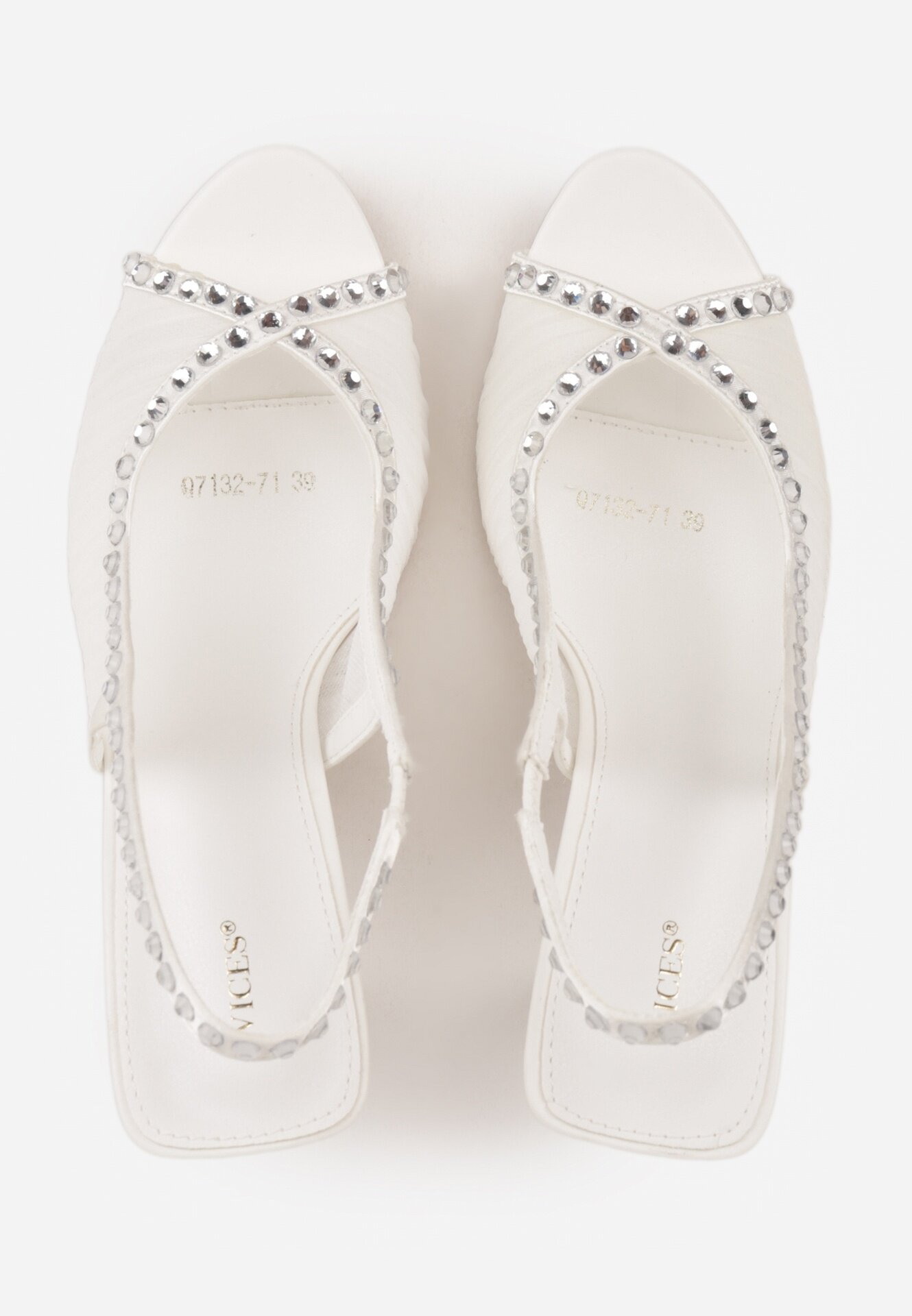 vices Sandale Albe Slingback din Plasă cu Toc Stiletto Decorate cu Zirconii Aethipe