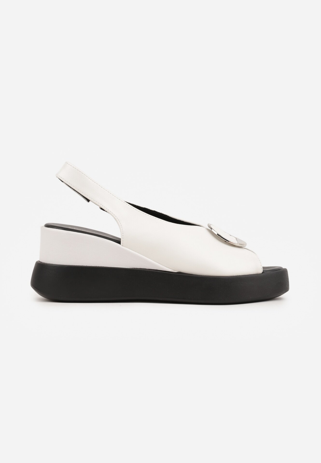 vices Sandale Albe Slip-on din Piele Naturală cu Talpă Pană și Aplicație Metalică Risspa