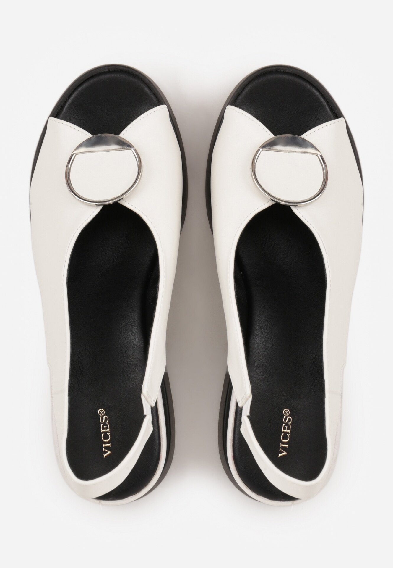 vices Sandale Albe Slip-on din Piele Naturală cu Talpă Pană și Aplicație Metalică Risspa