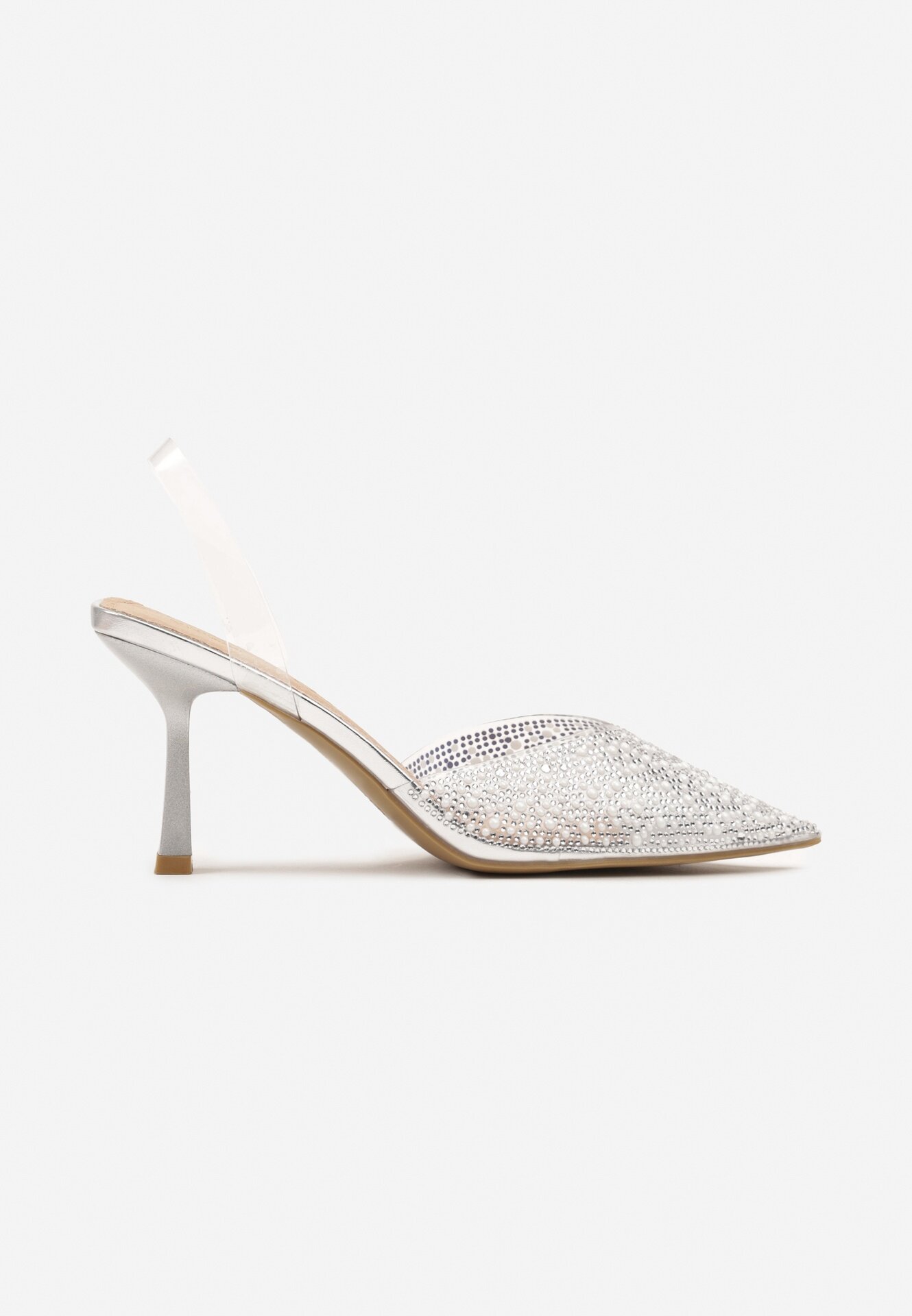 vices Sandale Argintii cu toc cui Slingback cu branț din piele și cu zirconii Ovifa