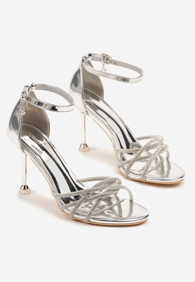 vices Sandale Argintii cu Toc Stiletto decorate cu Zirconii Nitalena