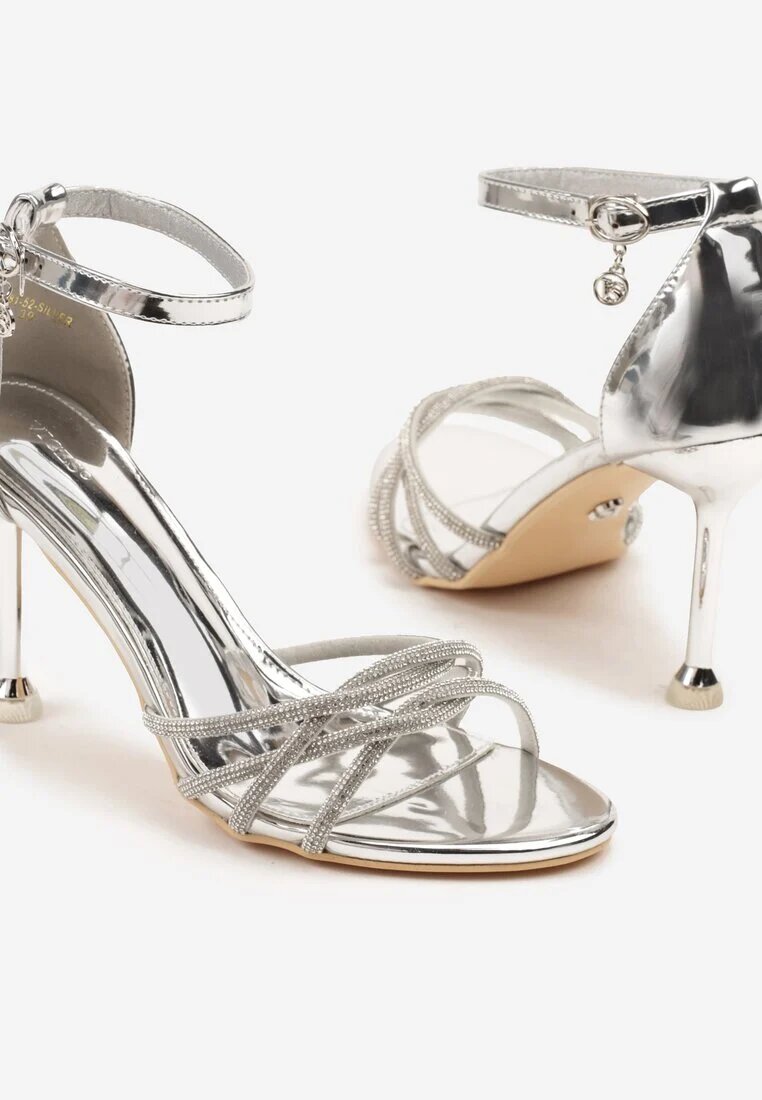vices Sandale Argintii cu Toc Stiletto decorate cu Zirconii Nitalena