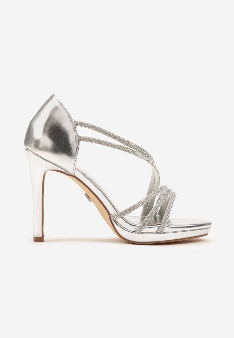 vices Sandale Argintii cu toc Stiletto decorate cu Zirconii Noritia