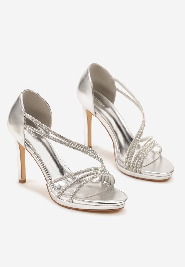 vices Sandale Argintii cu toc Stiletto decorate cu Zirconii Noritia