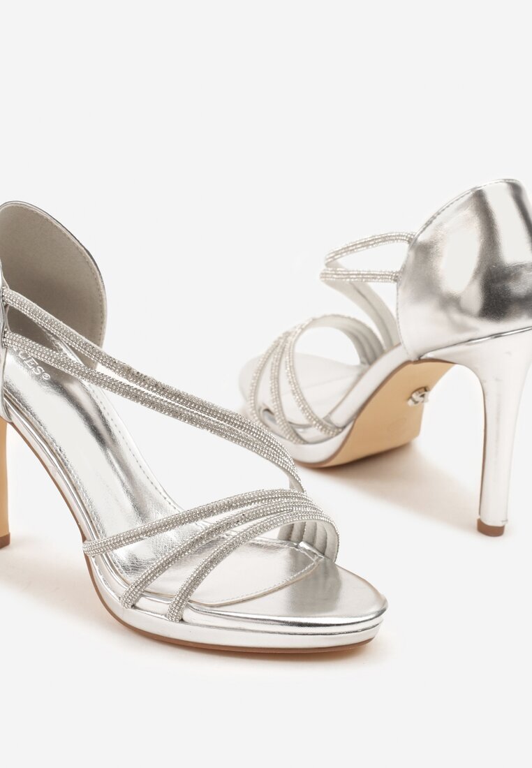 vices Sandale Argintii cu toc Stiletto decorate cu Zirconii Noritia