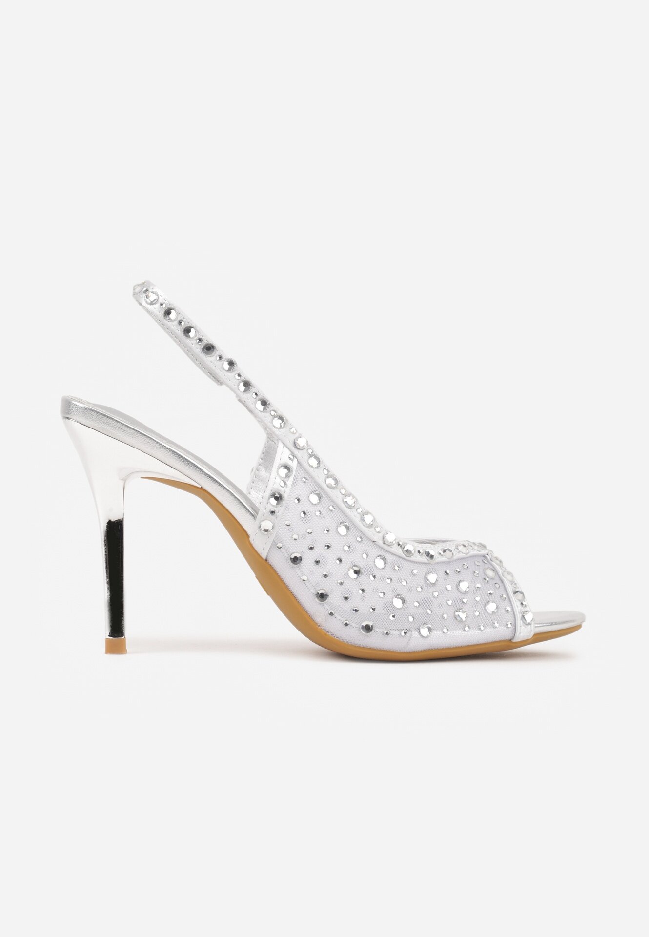 vices Sandale Argintii Tip plasă cu toc stiletto Decorate cu strasuri Amamenis
