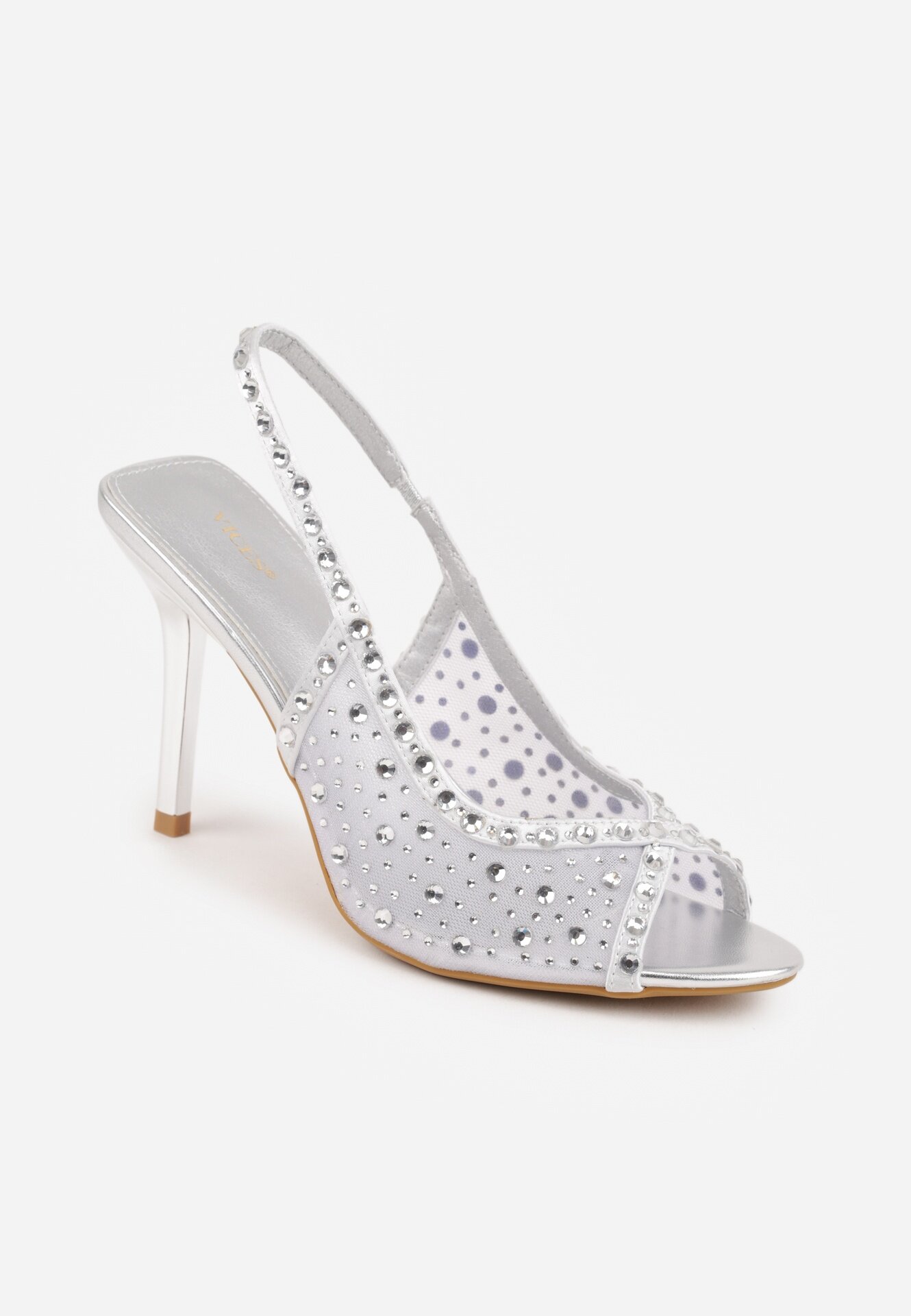 vices Sandale Argintii Tip plasă cu toc stiletto Decorate cu strasuri Amamenis