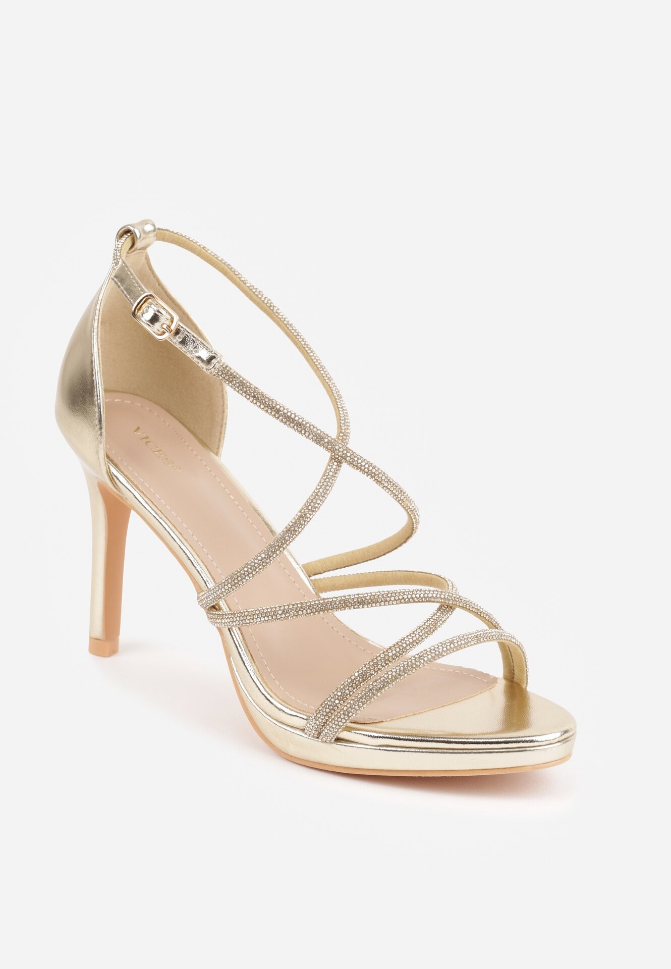 vices Sandale Aurii cu toc stiletto cu barete decorate cu zirconii Sorisma
