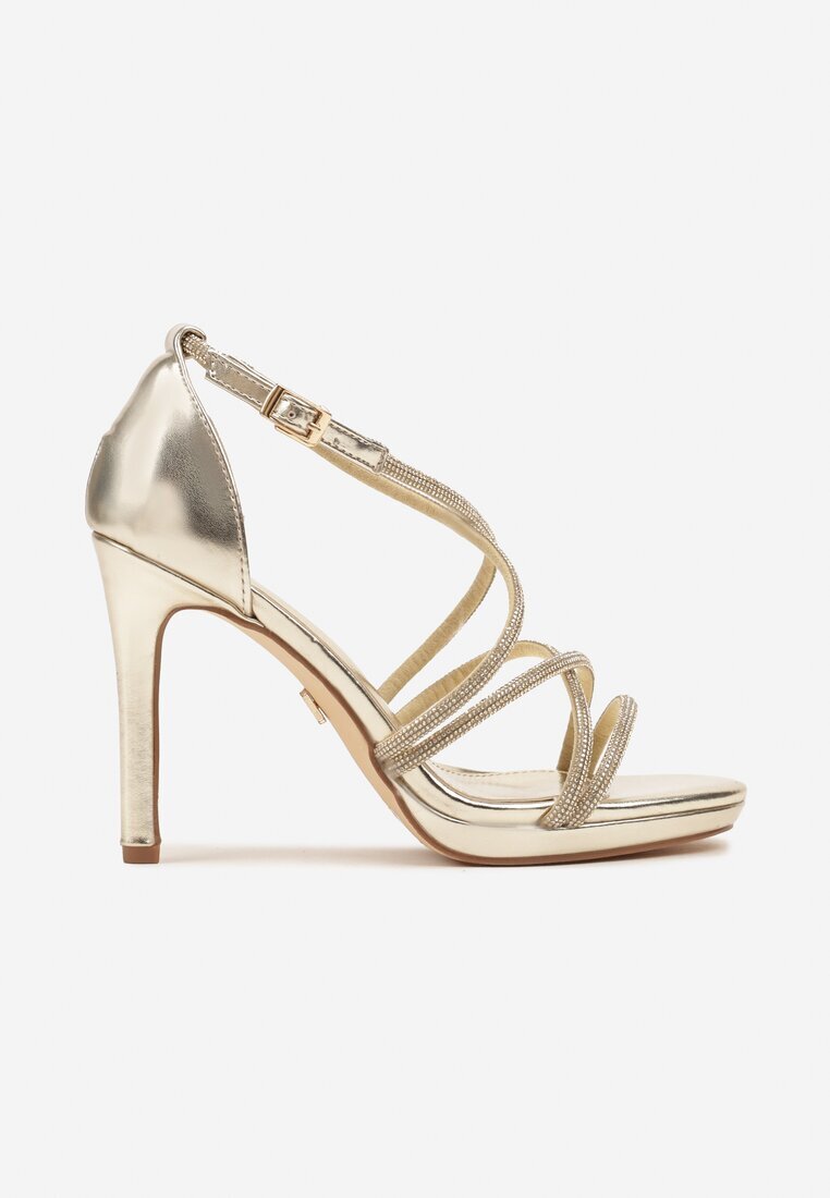 vices Sandale Aurii cu toc stiletto decorate cu zirconii Sarerelle