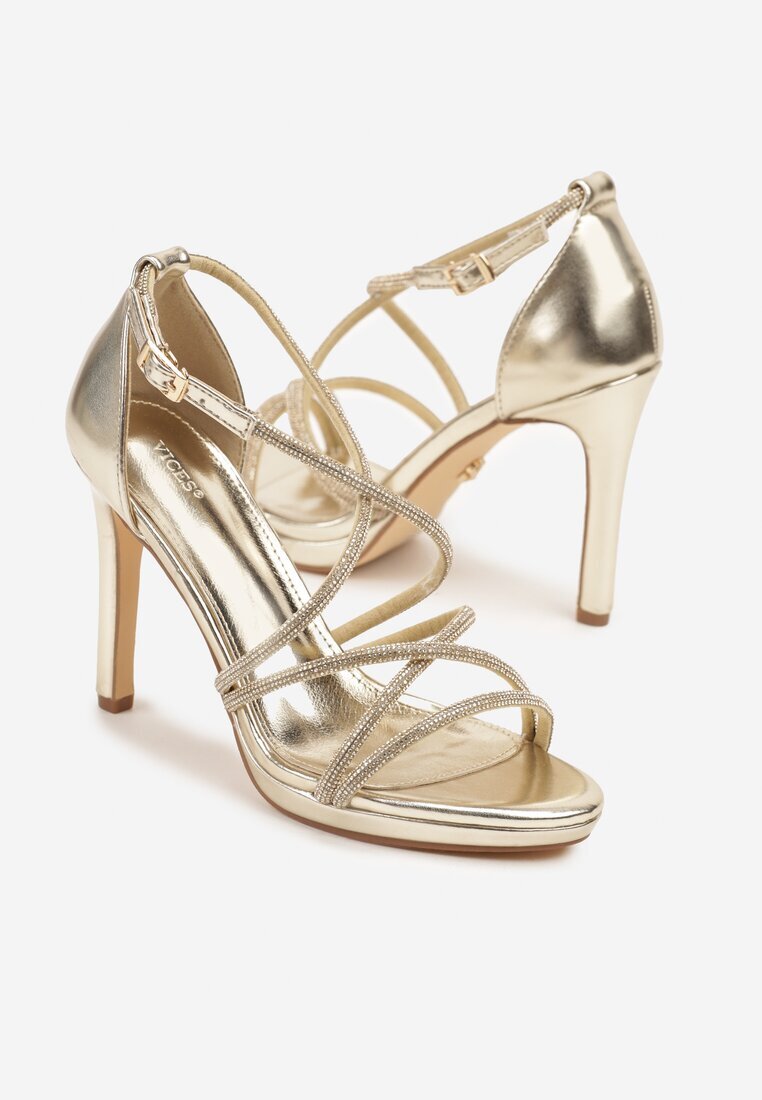 vices Sandale Aurii cu toc stiletto decorate cu zirconii Sarerelle