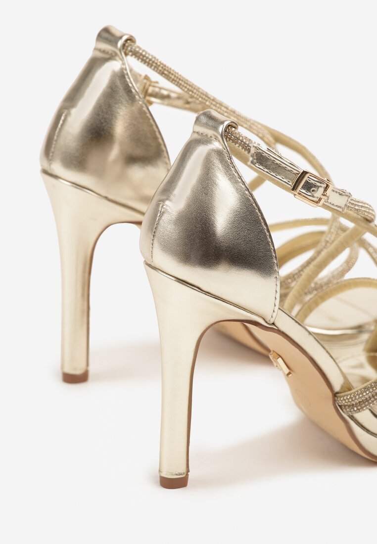 vices Sandale Aurii cu toc stiletto decorate cu zirconii Sarerelle