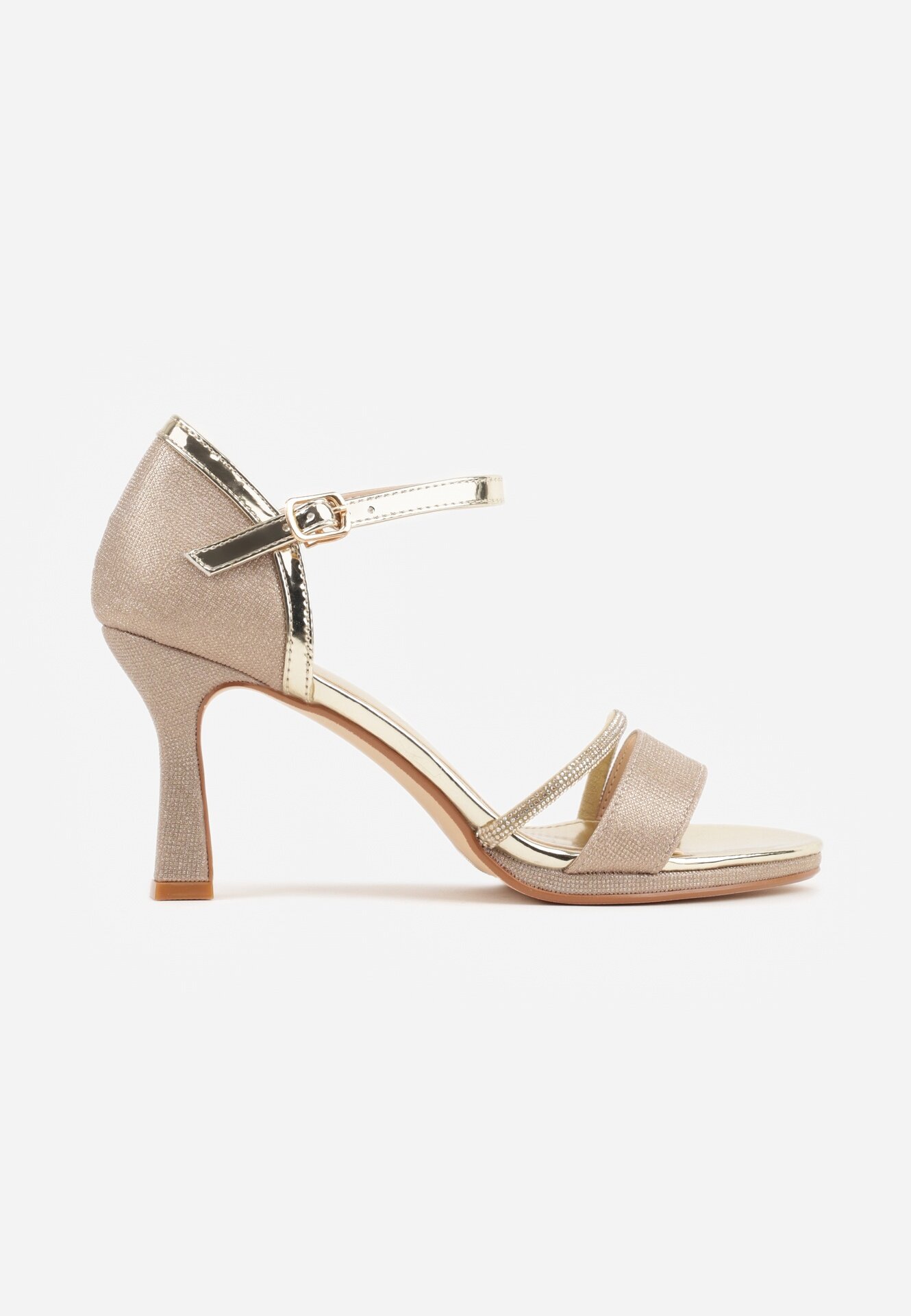 vices Sandale Aurii cu toc stiletto decorate cu zirconii și sclipici Lenallis