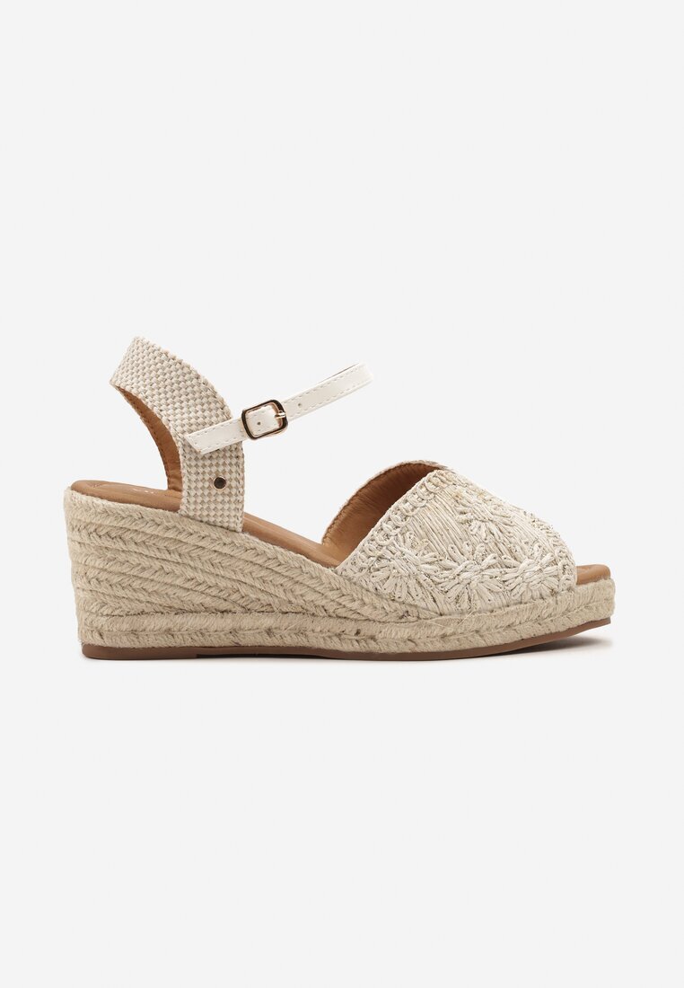 vices Sandale Bej-Alb cu Pană Împletită în Stil Boho Fililuna