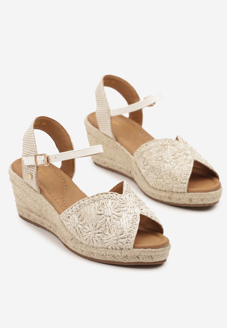 vices Sandale Bej-Alb cu Pană Împletită în Stil Boho Fililuna