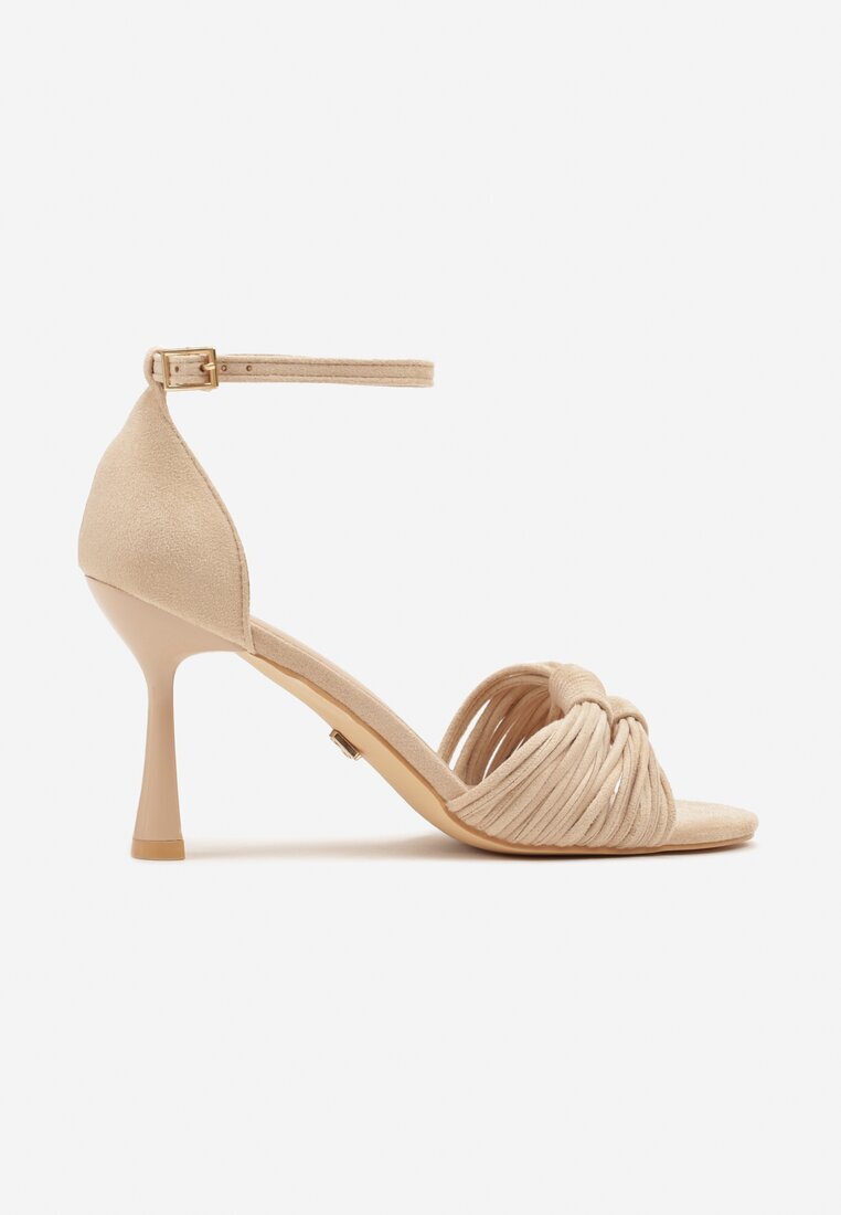 vices Sandale Bej cu toc stiletto decorate cu noduri Saromelle