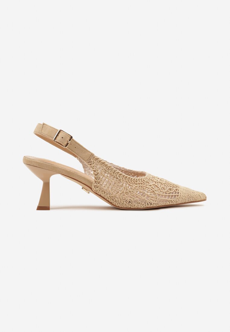 vices Sandale Bej închis brodate cu toc subțire Slingback Atesia
