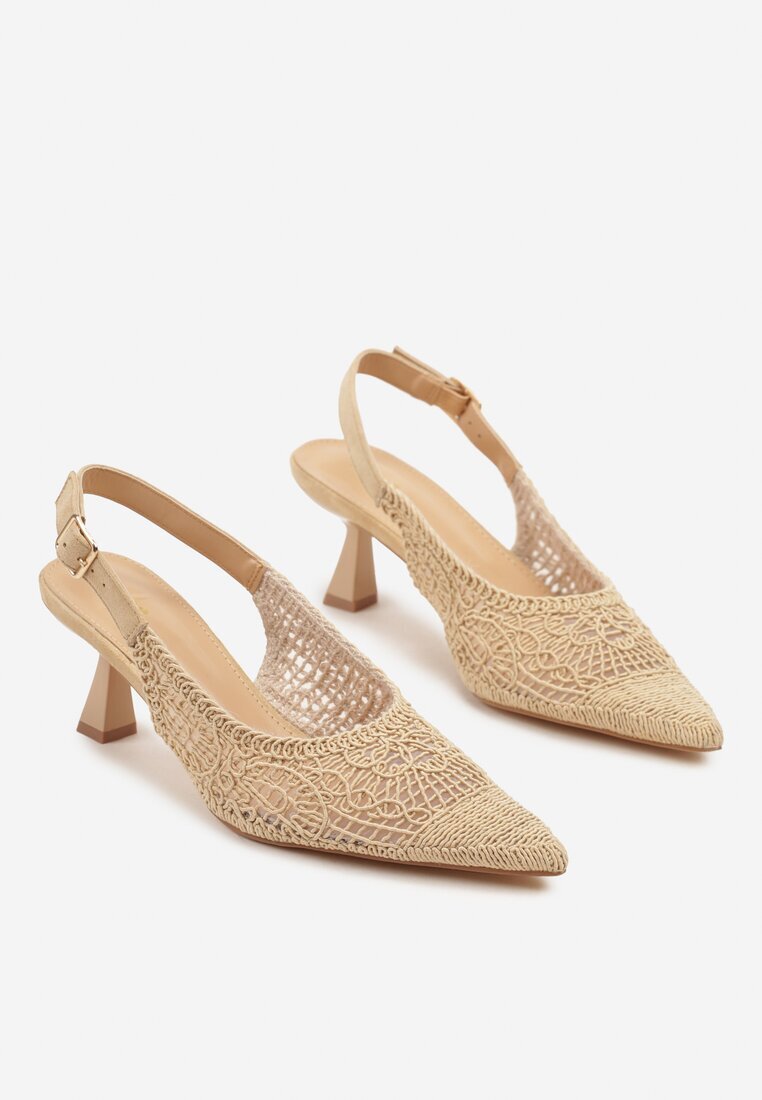 vices Sandale Bej închis brodate cu toc subțire Slingback Atesia