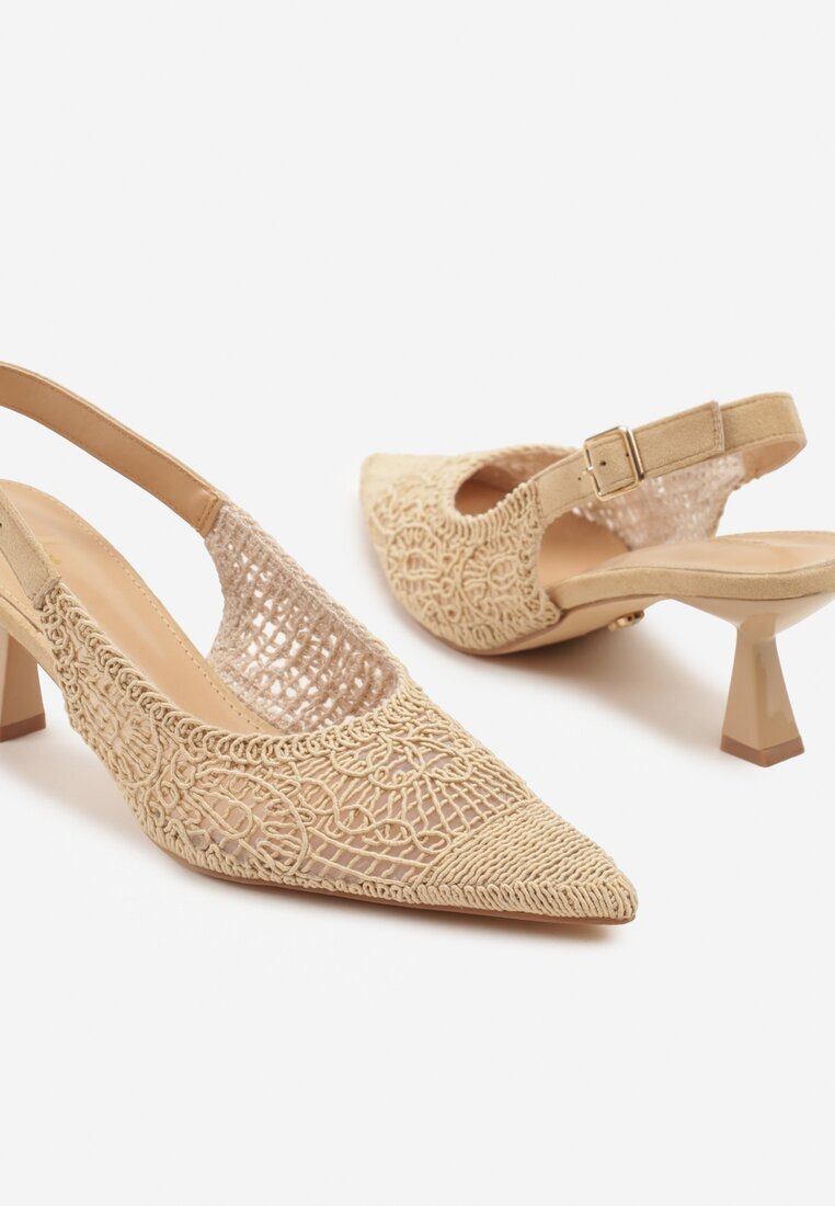 vices Sandale Bej închis brodate cu toc subțire Slingback Atesia