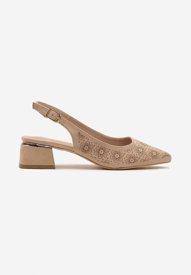 vices Sandale Bej închis cu toc gros Slingback cu branț din piele și ornament metalic Ciariloria