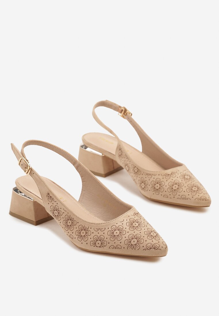 vices Sandale Bej închis cu toc gros Slingback cu branț din piele și ornament metalic Ciariloria