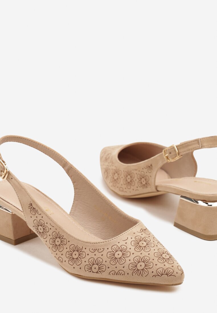 vices Sandale Bej închis cu toc gros Slingback cu branț din piele și ornament metalic Ciariloria