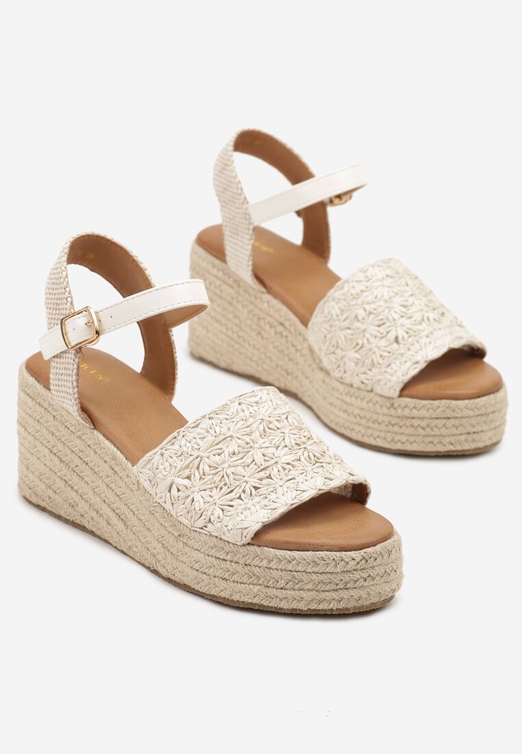 vices Sandale Bej și Alb cu pană în stil Boho Danione