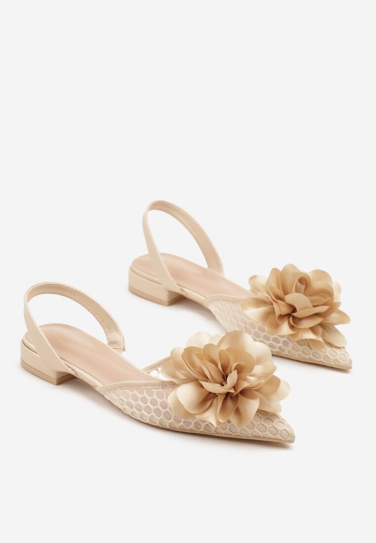 vices Sandale Bej Slingback cu Față din plasă Decorate cu Floare 3D Lilivora