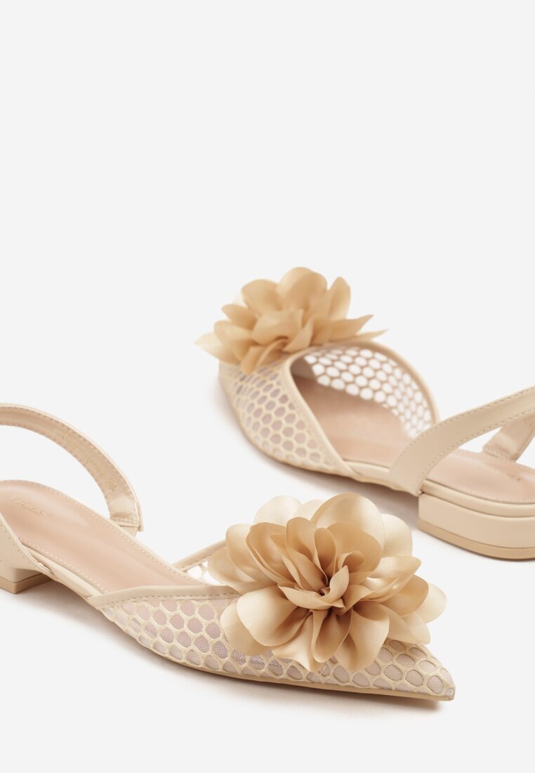 vices Sandale Bej Slingback cu Față din plasă Decorate cu Floare 3D Lilivora
