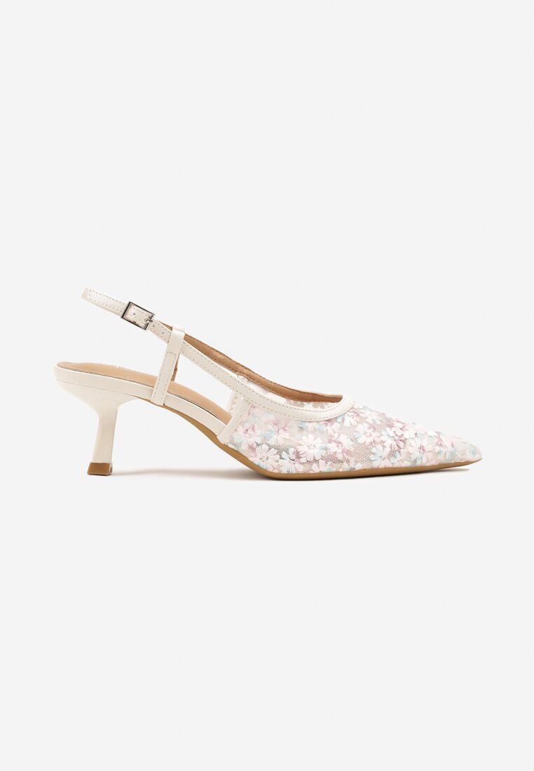 vices Sandale Bej Slingback pe toc cățeluș cu partea superioară din dantelă Kovimizza