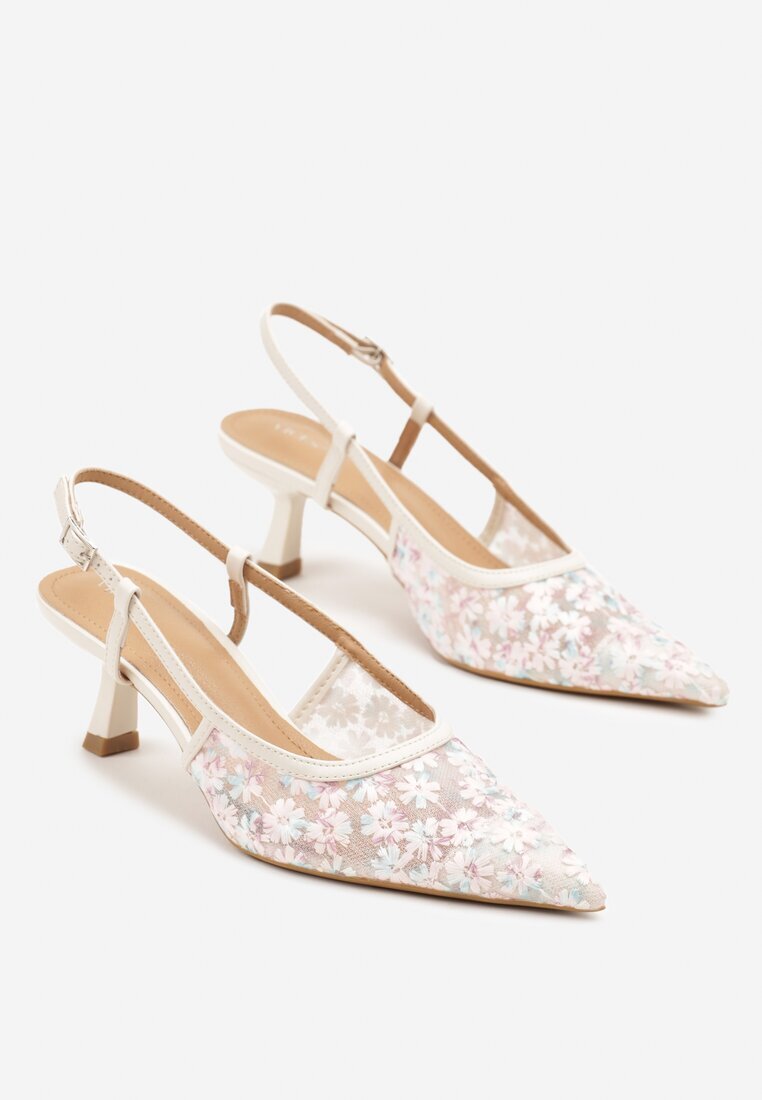 vices Sandale Bej Slingback pe toc cățeluș cu partea superioară din dantelă Kovimizza