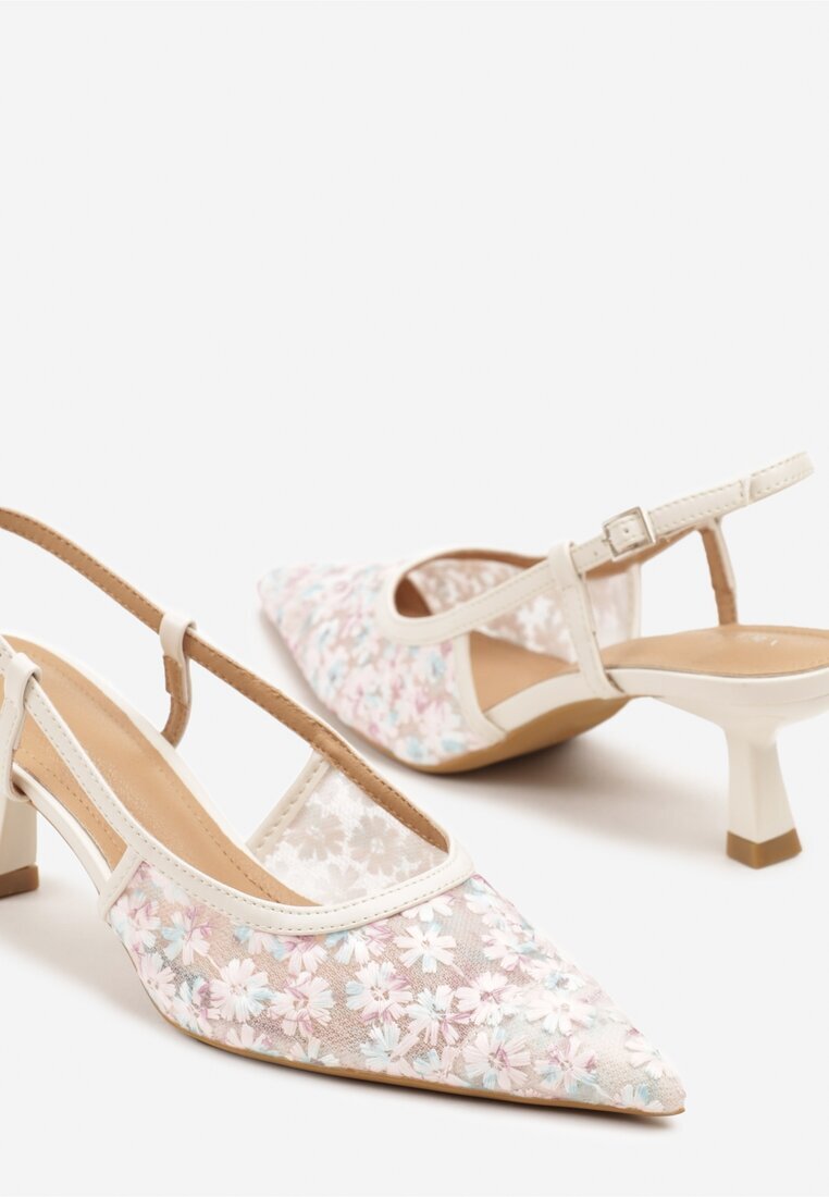 vices Sandale Bej Slingback pe toc cățeluș cu partea superioară din dantelă Kovimizza