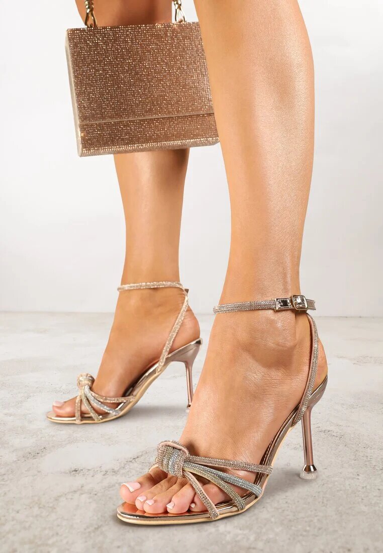 vices Sandale Champagne cu toc stiletto cu barete cu zirconii Vanarila