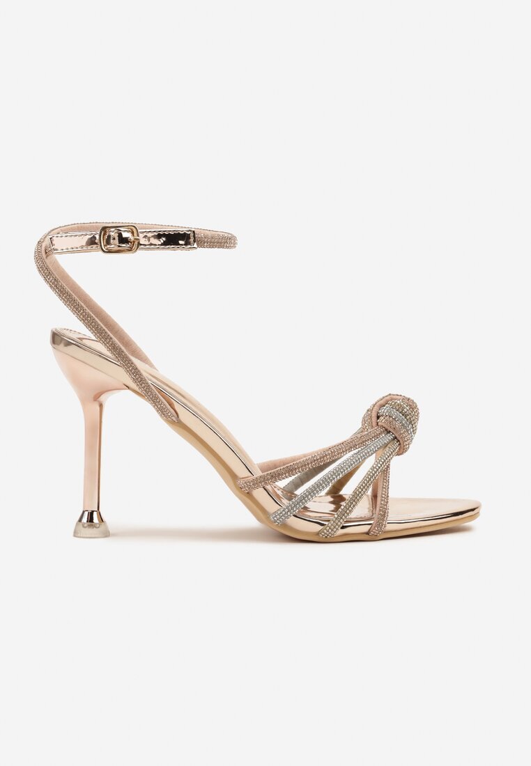 vices Sandale Champagne cu toc stiletto cu barete cu zirconii Vanarila