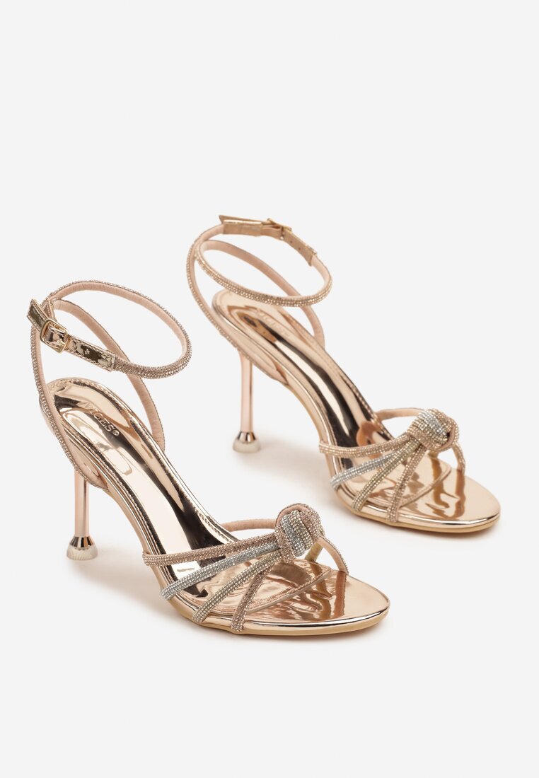 vices Sandale Champagne cu toc stiletto cu barete cu zirconii Vanarila