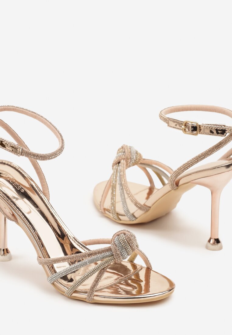 vices Sandale Champagne cu toc stiletto cu barete cu zirconii Vanarila
