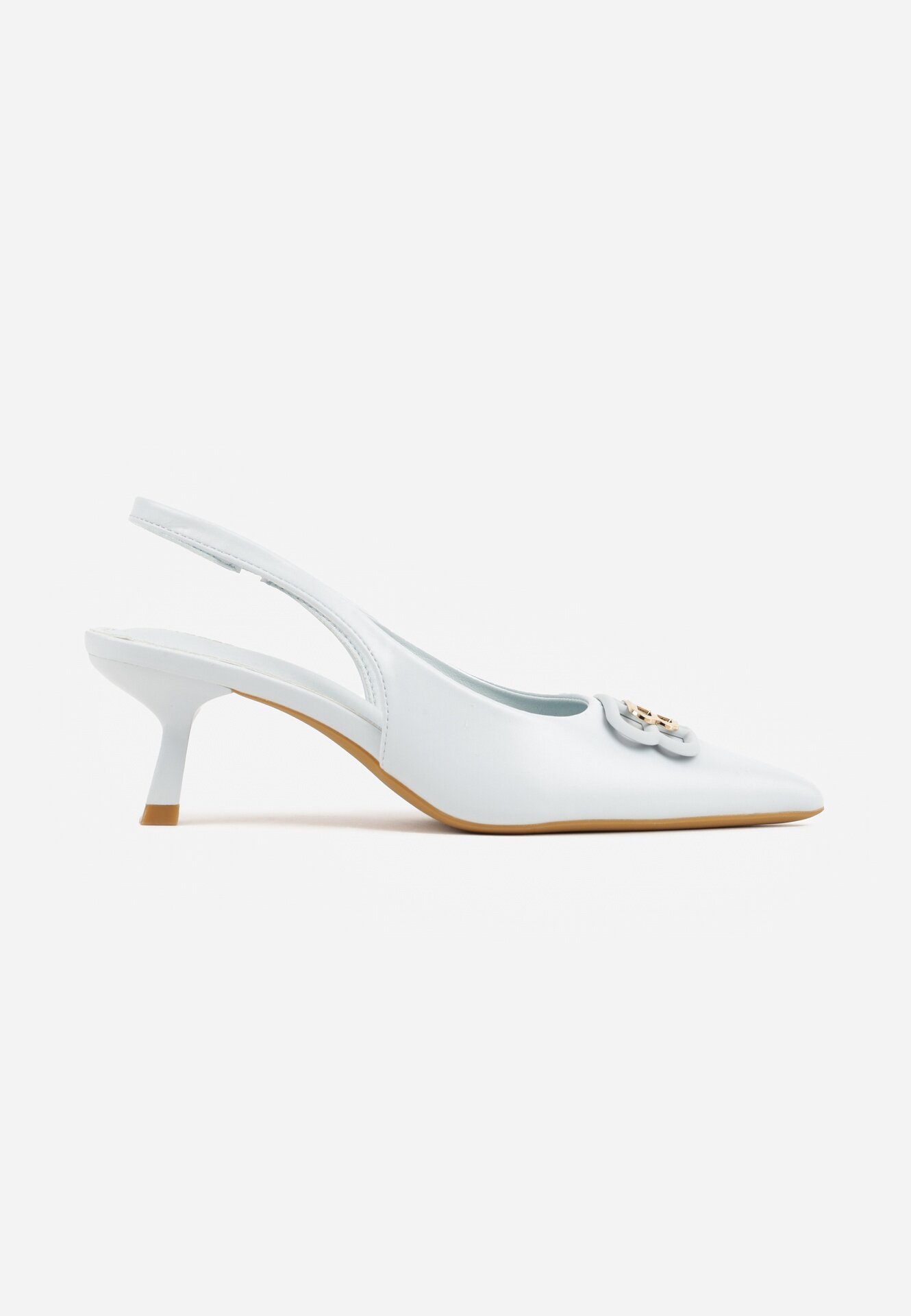 vices Sandale escarpen Albastre tip Slingback cu toc anță decorate cu aplicație metalică Lilarunea